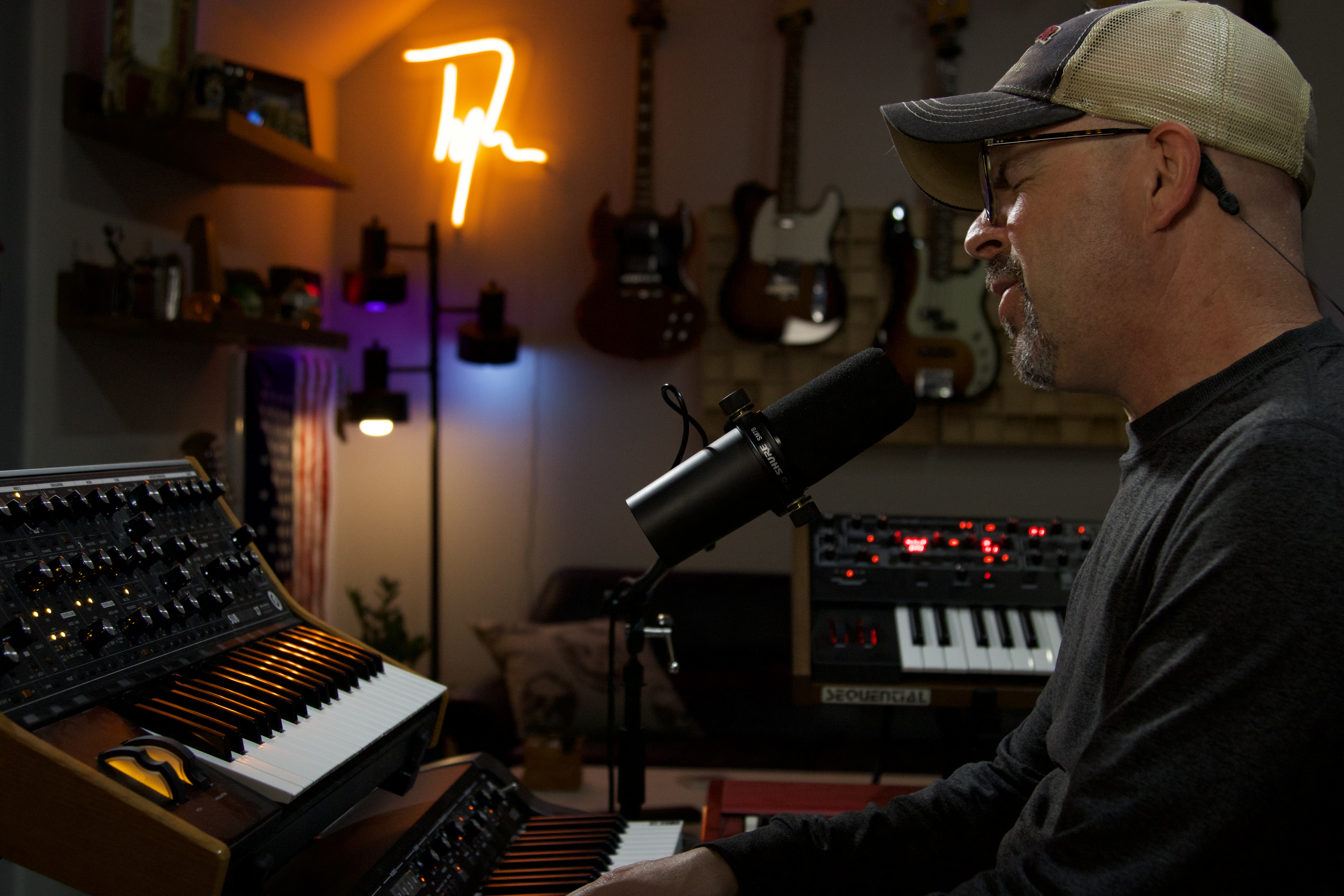 Tyler Bennett performing vocals and keyboards at Sweetflow Studio